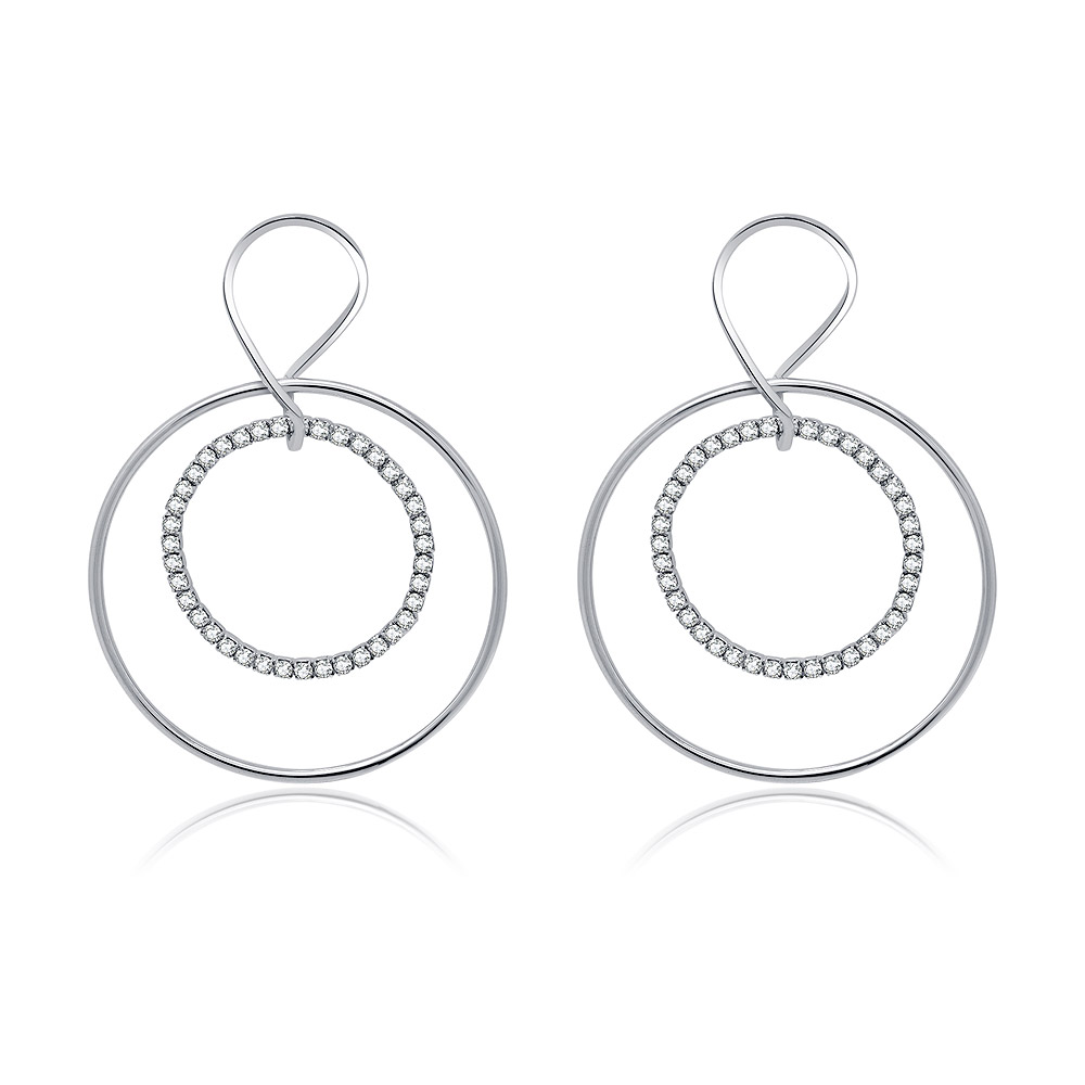 CZ Large Geometric Circle Drop Earrings